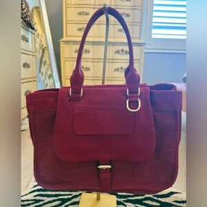 Longchamp Perforated Suede Balzane Tote EUC